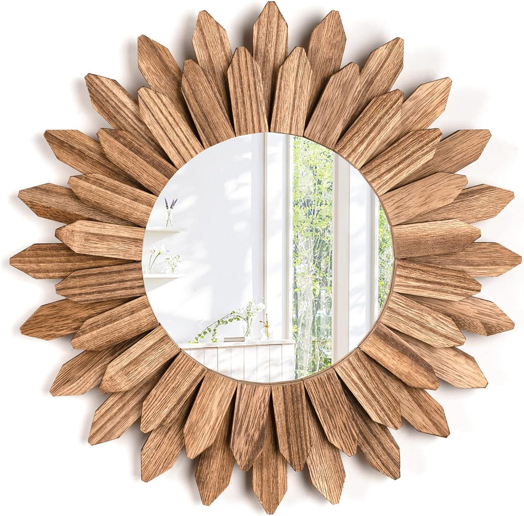 Rustic Sunburst Wood Wall Mirror