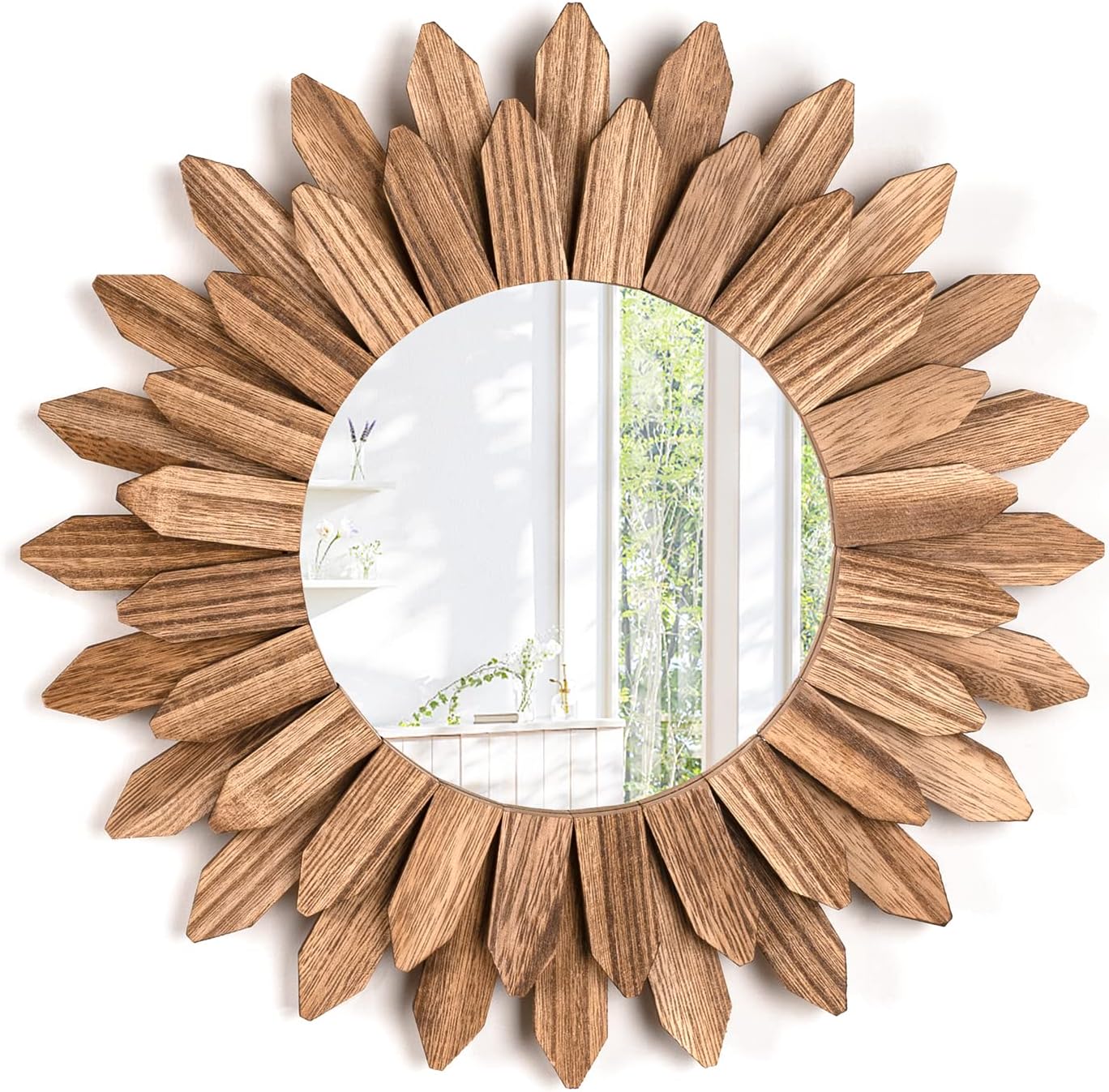 Rustic Sunburst Wood Wall Mirror