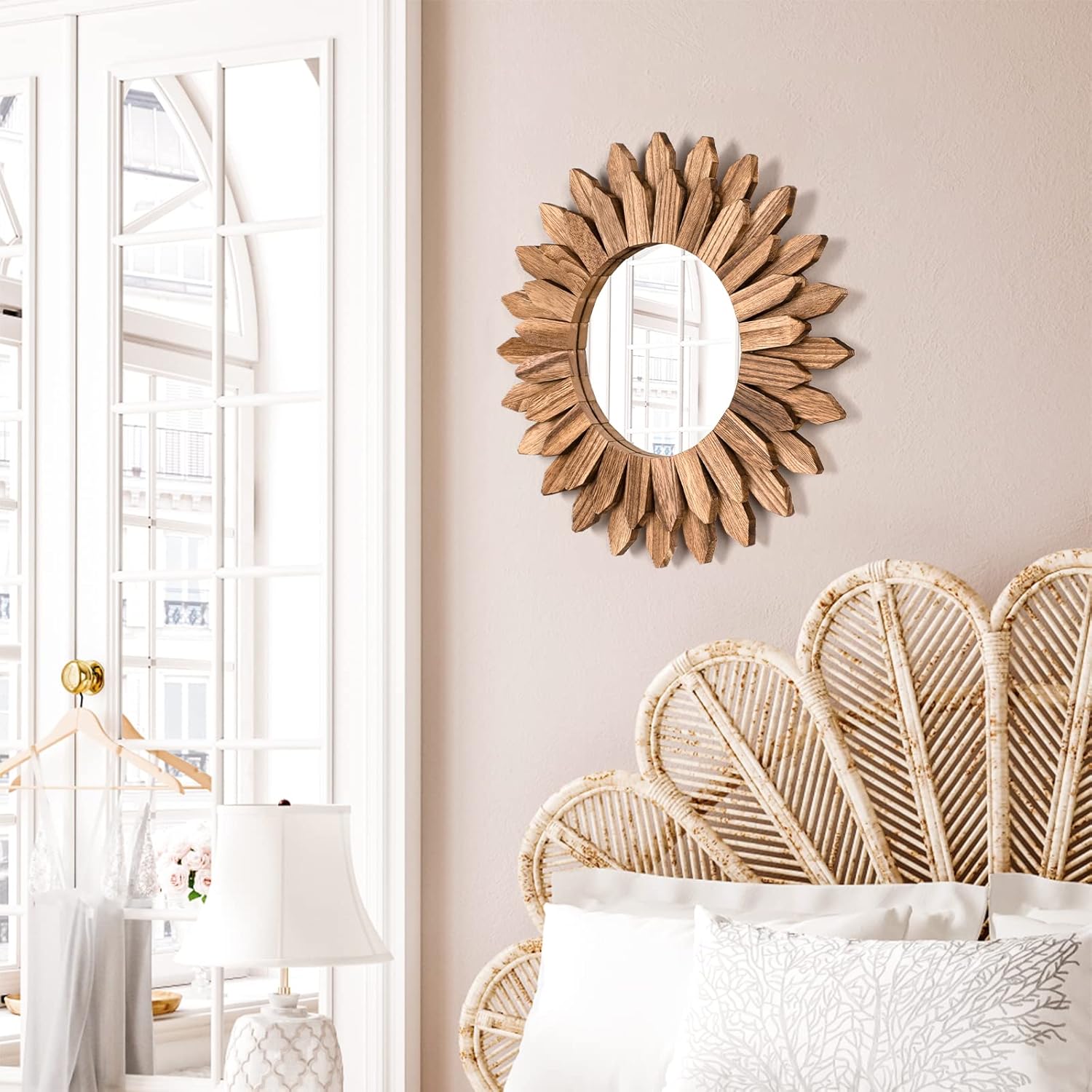 Rustic Sunburst Wood Wall Mirror