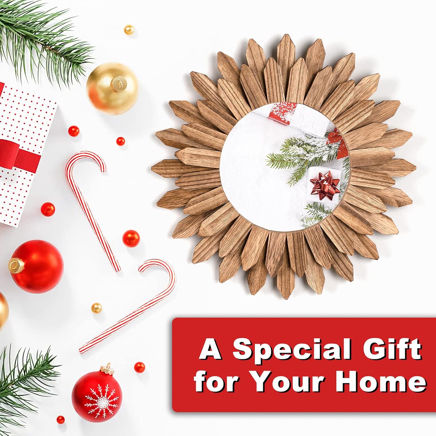 Rustic Sunburst Wood Wall Mirror