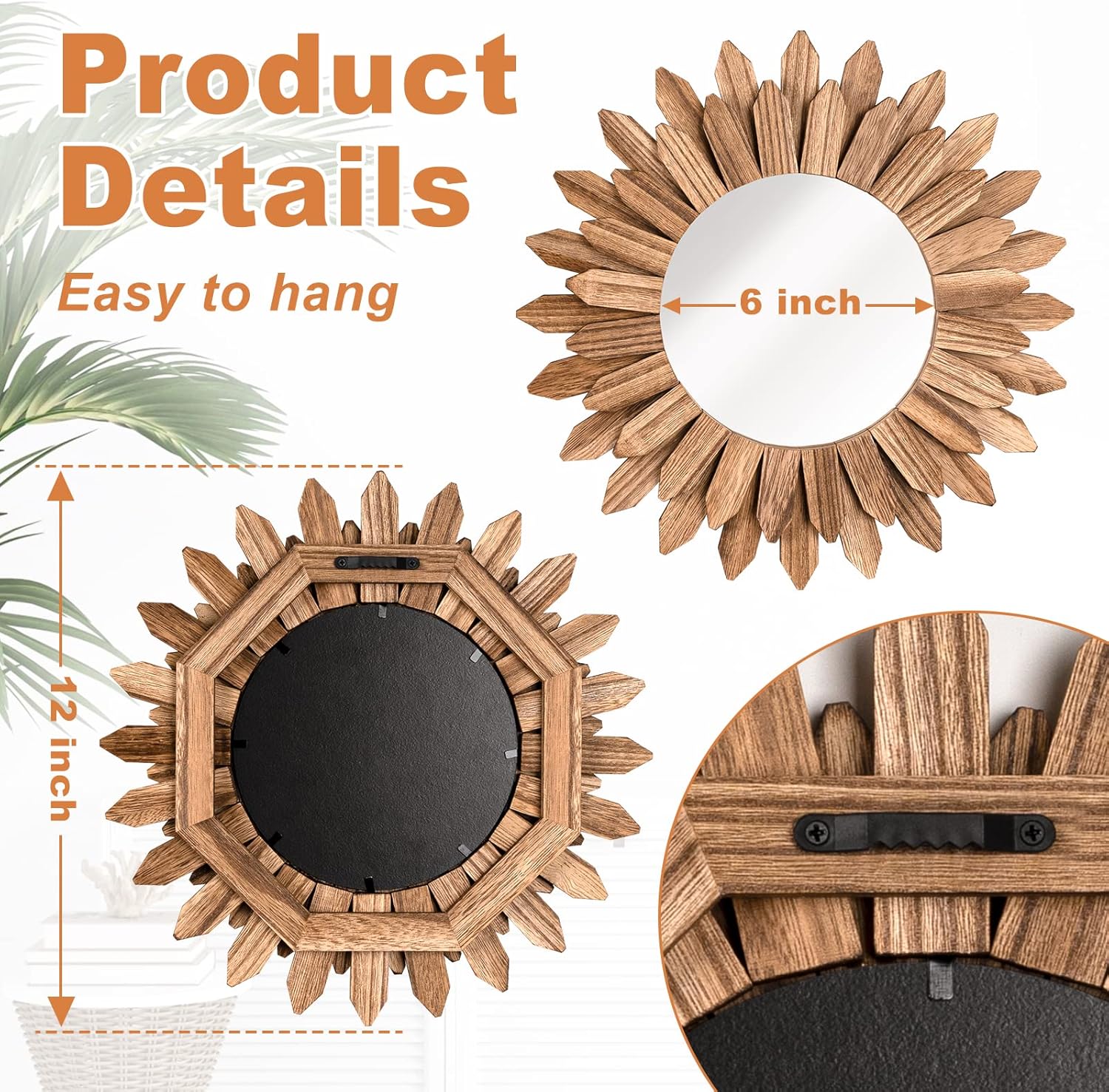 Rustic Sunburst Wood Wall Mirror