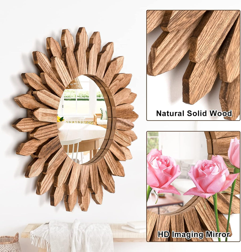 Rustic Sunburst Wood Wall Mirror