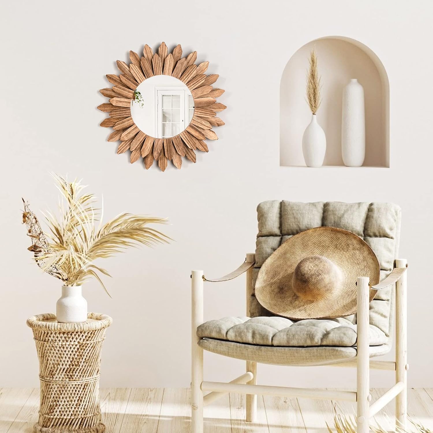 Rustic Sunburst Wood Wall Mirror