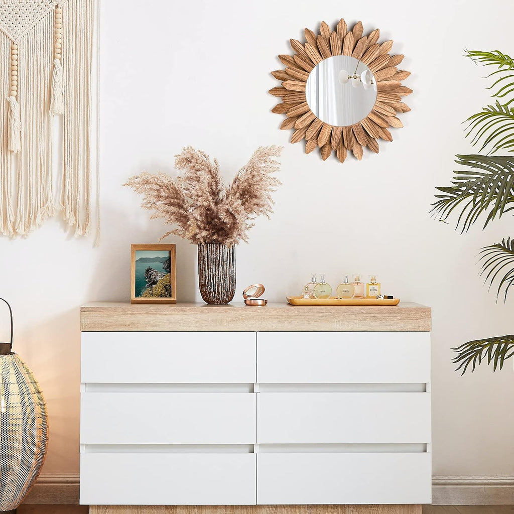 Rustic Sunburst Wood Wall Mirror